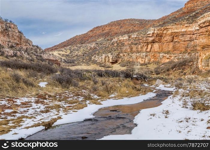 stream in sandstone canyon - Sand Creek in Red Mountain Open Space near Fort Collins, Colorado, winter scenery