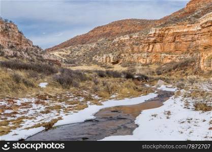stream in sandstone canyon - Sand Creek in Red Mountain Open Space near Fort Collins, Colorado, winter scenery