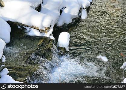 Stream surrounded by snow
