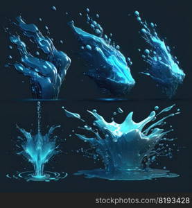 stream water splash vfx game ai generated. aqua burst, background frame, ocean mobile stream water splash vfx game illustration. stream water splash vfx game ai generated