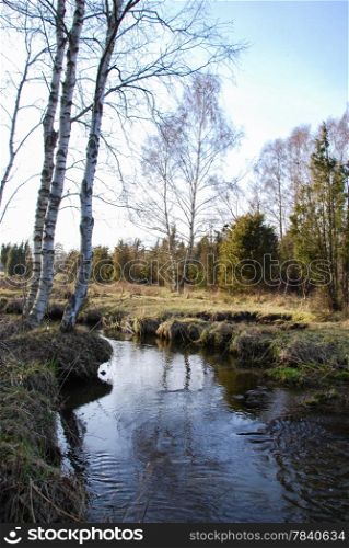 Streaming creek in a rural landscape. From the swedish island Oland.
