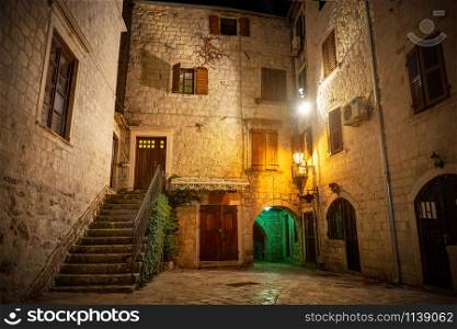 Street at night in the old town of Kotor