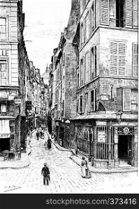 Street Bievre, vintage engraved illustration. Paris - Auguste VITU ? 1890.