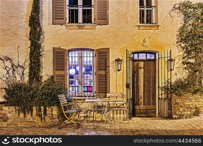 Street cafe at night in Saint-Tropez, France