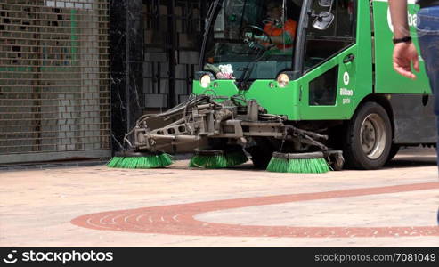 Street cleaner in the center of Bilbao