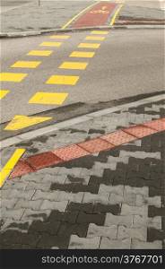 Street crossroad markings for pedestrians and bikers