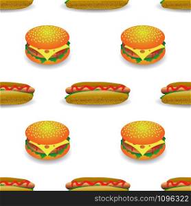 Street Fast Food Seamless Pattern. Fresh Hamburger and Hot Dog. Unhealthy High Calorie Meal. Set of Sandwiches.. Street Fast Food Seamless Pattern. Fresh Hamburger and Hot Dog. Unhealthy High Calorie Meal. Set of Sandwiches
