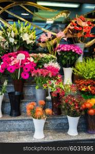 Street flower shop with colourful flowers