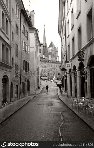 Street going to Saint Pierre Cathedral, Geneve, Switzerland