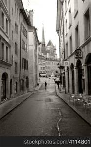 Street going to Saint Pierre Cathedral, Geneve, Switzerland