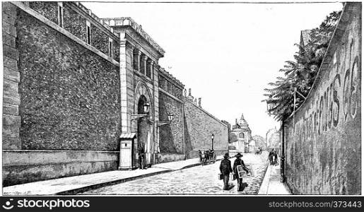 Street Health and the prison, vintage engraved illustration. Paris - Auguste VITU ? 1890.