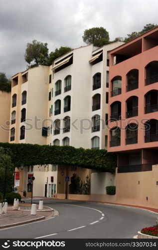 Street in Monaco - turn of road and a number of apartment houses