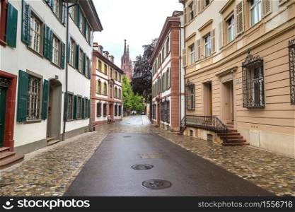 Street in old part town of Basel in a beautiful summer day, Switzerland