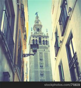 Street in Sevilla, Spain. Retro style filtred image