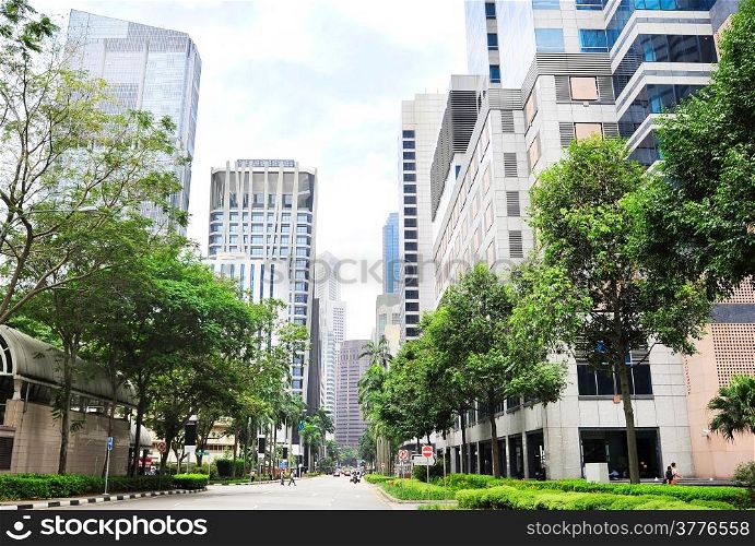 Street in the modern business district of Singapore in the day