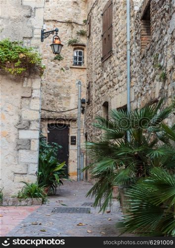 Street in the old town Antibes in France.