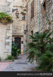 Street in the old town Antibes in France.