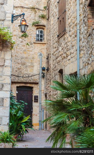 Street in the old town Antibes in France.