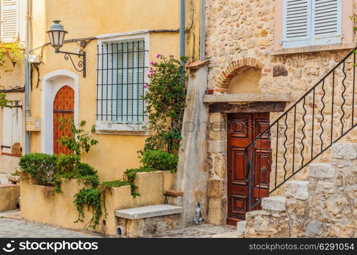 Street in the old town Antibes in France.