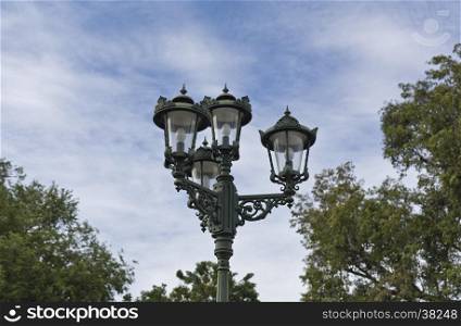 Street lamp at Bang Pa-In Palace, the summer palace of the Thai king in Ayutthaya, Thailand