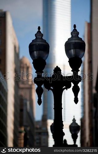 Street lamps and Chicago Trump Tower