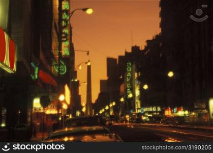 Street lights lit up at night