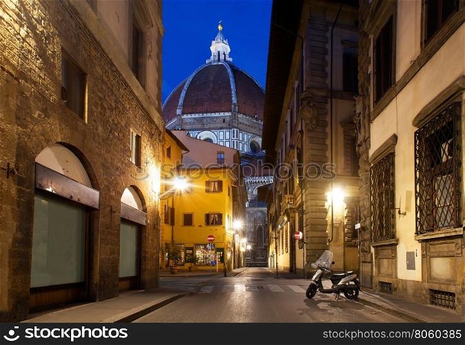 Street of florence and famous cathedral in early morning