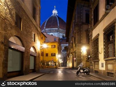Street of florence and famous cathedral in early morning