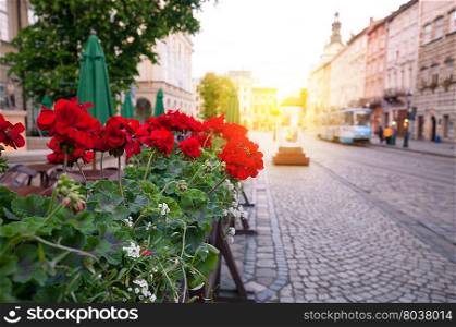 Street of old European city at early morning