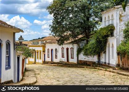 Street of the old and historic city of Tiradentes in the interior of the state of Minas Gerais, Brazil. Street of the old and historic city of Tiradentes