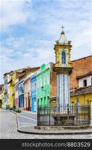 Street of the Pelourinho neighborhood in Salvador in Bahia with its old colorful houses and monuments. Street of the Pelourinho neighborhood in Salvador in Bahia