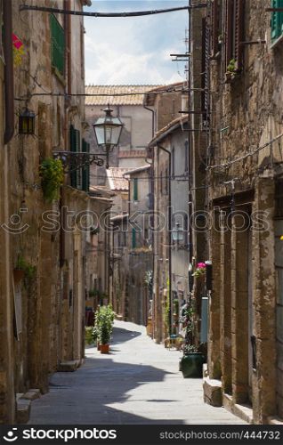 street old town Pitigliano at the province of Siena. Tuscany, Italy