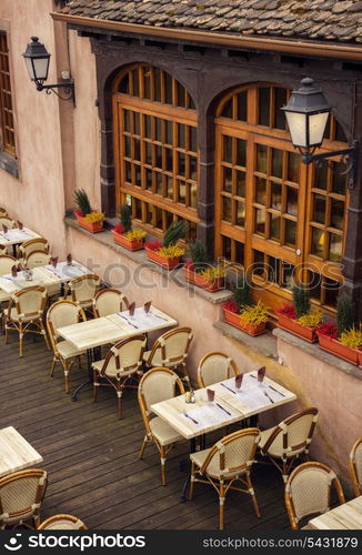 street restaurant in historical part of Toledo, Spain