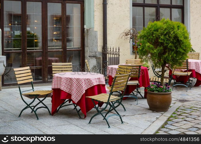 street restaurant in the old town, Regensburg, Germany