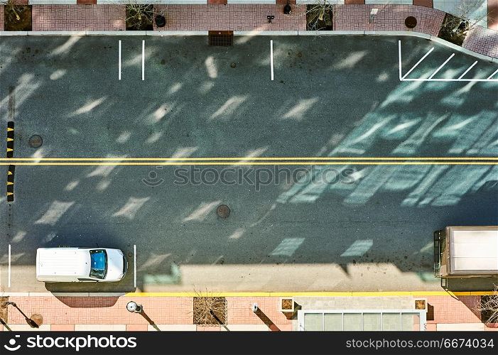 Street road view from above. Street road with cars view from above