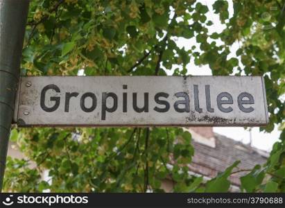 Street sign. Groupiusallee street sign in Dessau in Germany