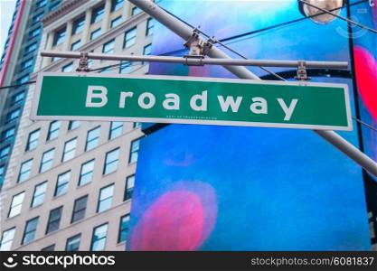 Street sign on Broadway on bright day