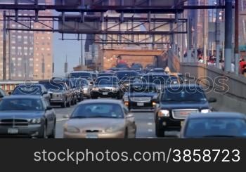 Street traffic on Brooklyn Bridge, New York City