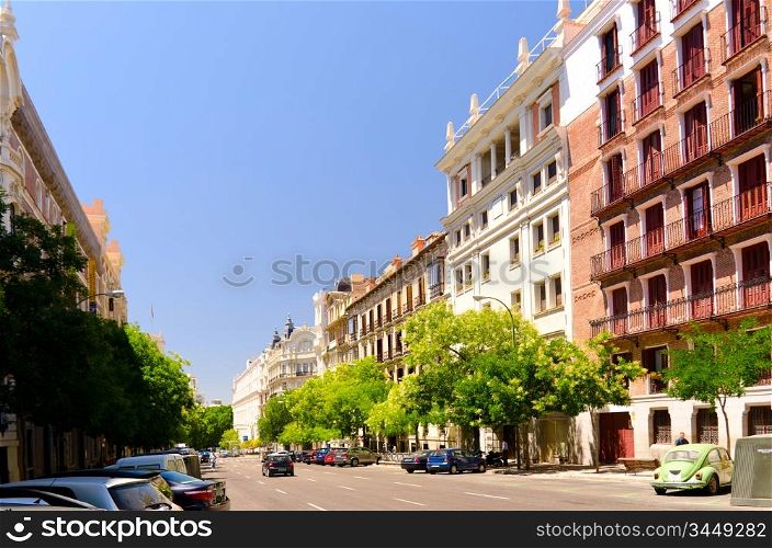 street view at sunny day at Madrid, Spain