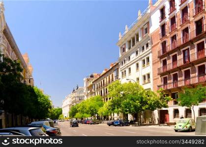 street view at sunny day at Madrid, Spain