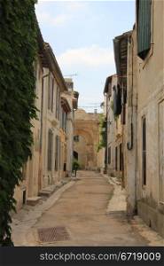 street view in the city of Arles, France
