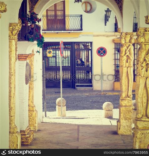 Street View of a Small Medieval Spanish City through the Arch, Instagram Effect