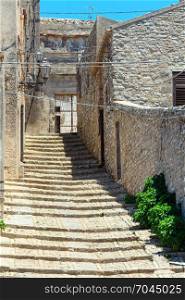 Street view of the old medieval Erice town, Trapani region, Sicily, Italy