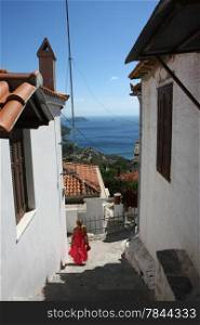 Streets and stairs of Greek village Glossa on the Skopelos island