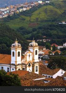 streets and the view of the church of the famous historical town Ouro Preto Minas Gerais Brazil