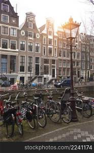 streets of amsterdam. houses and lot of bikes 