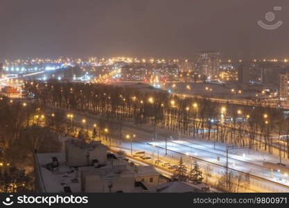 streets of the city of Minsk at winter night.