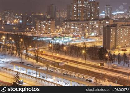 streets of the city of Minsk at winter night.