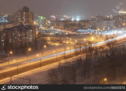 streets of the city of Minsk at winter night.