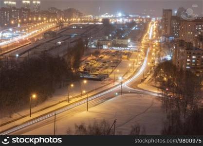 streets of the city of Minsk at winter night.
